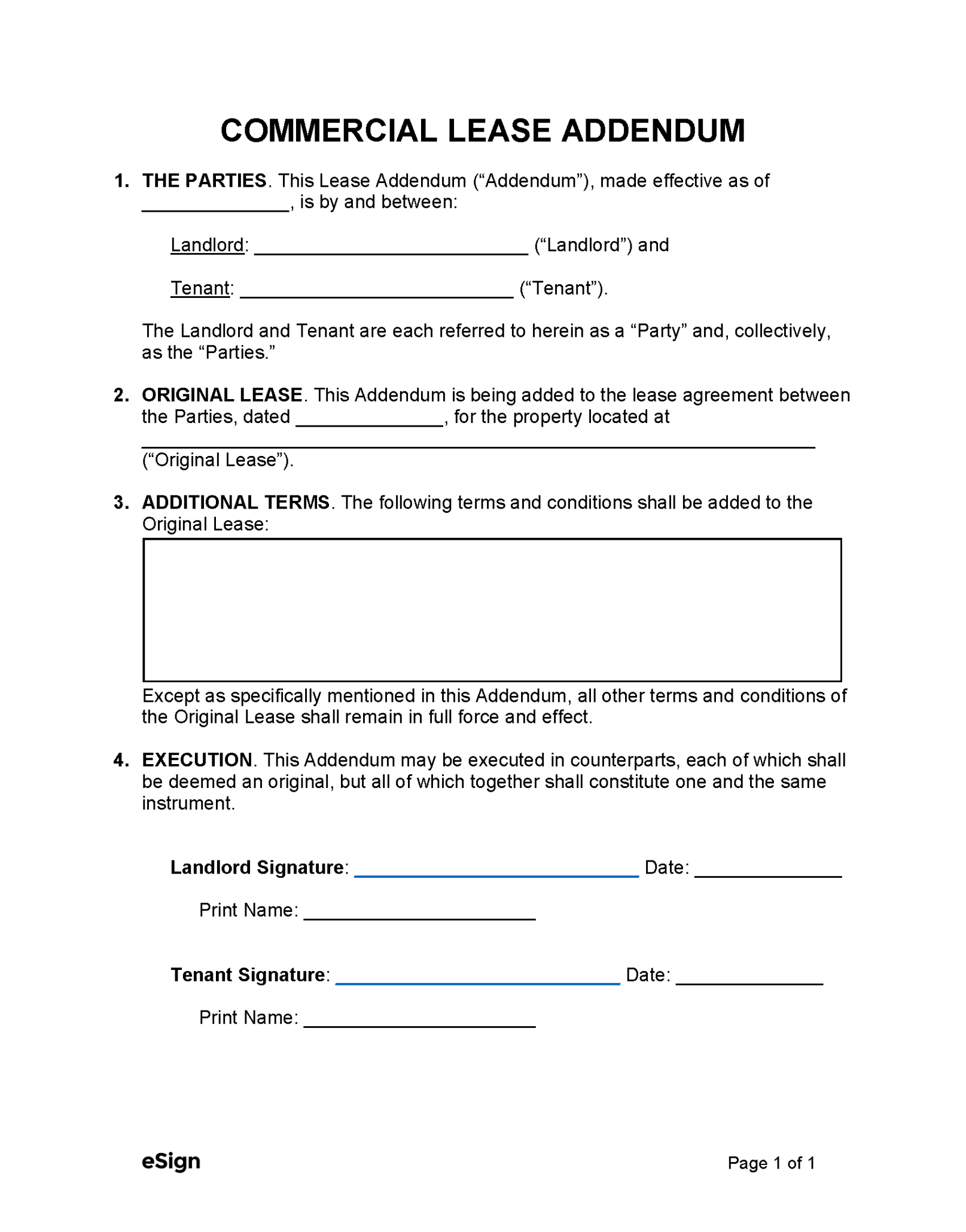 editable free commercial lease addendum template  pdf  word addendum to a contract template word