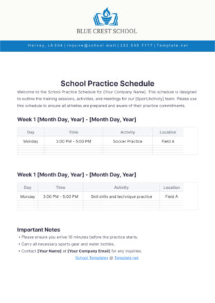 Editable High School Sports Schedule Template