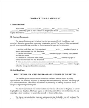 editable house building contract template contract to buy a house template example