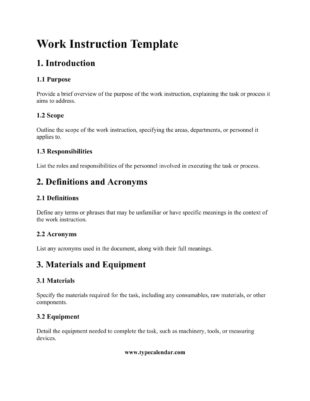 editable manufacturing work instructions template excel example