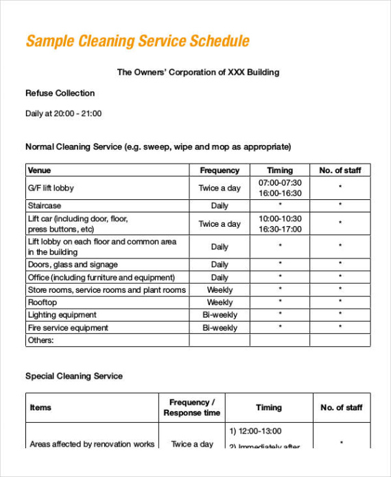 Editable Medical Office Cleaning Schedule Template Excel