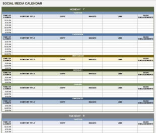 Editable Social Media Content Schedule Template Excel Sample