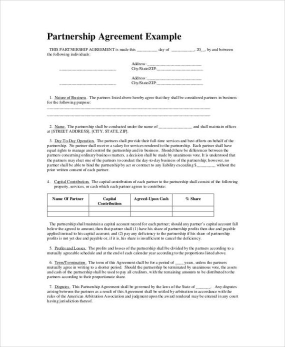 free 7 simple business partnership agreement templates in pdf  ms business partnership agreement contract template word