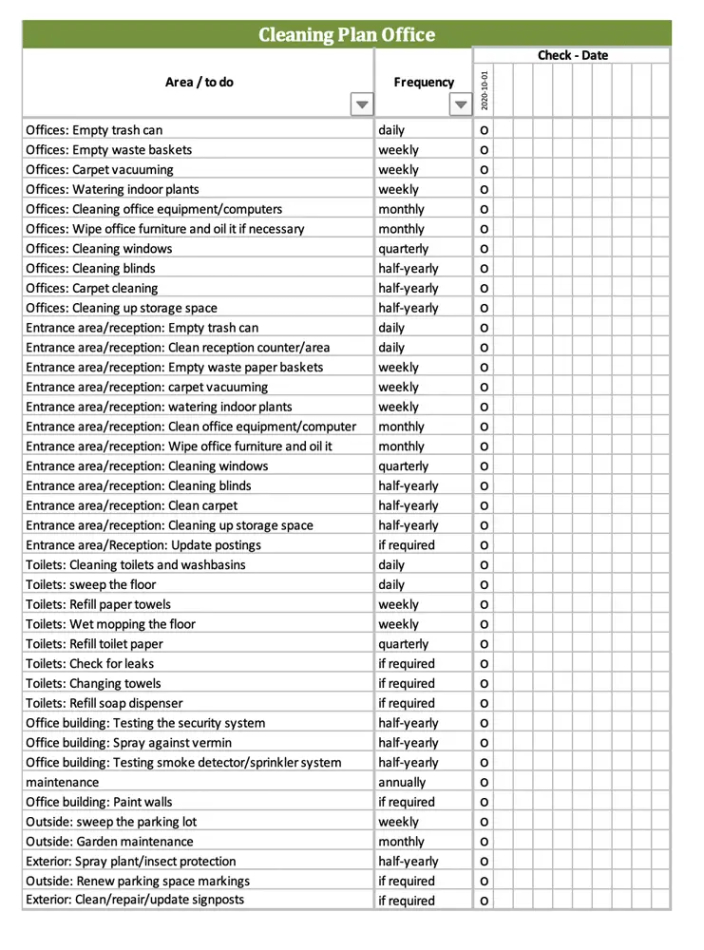 Free Blank Daily Office Cleaning Schedule Template Word Sample