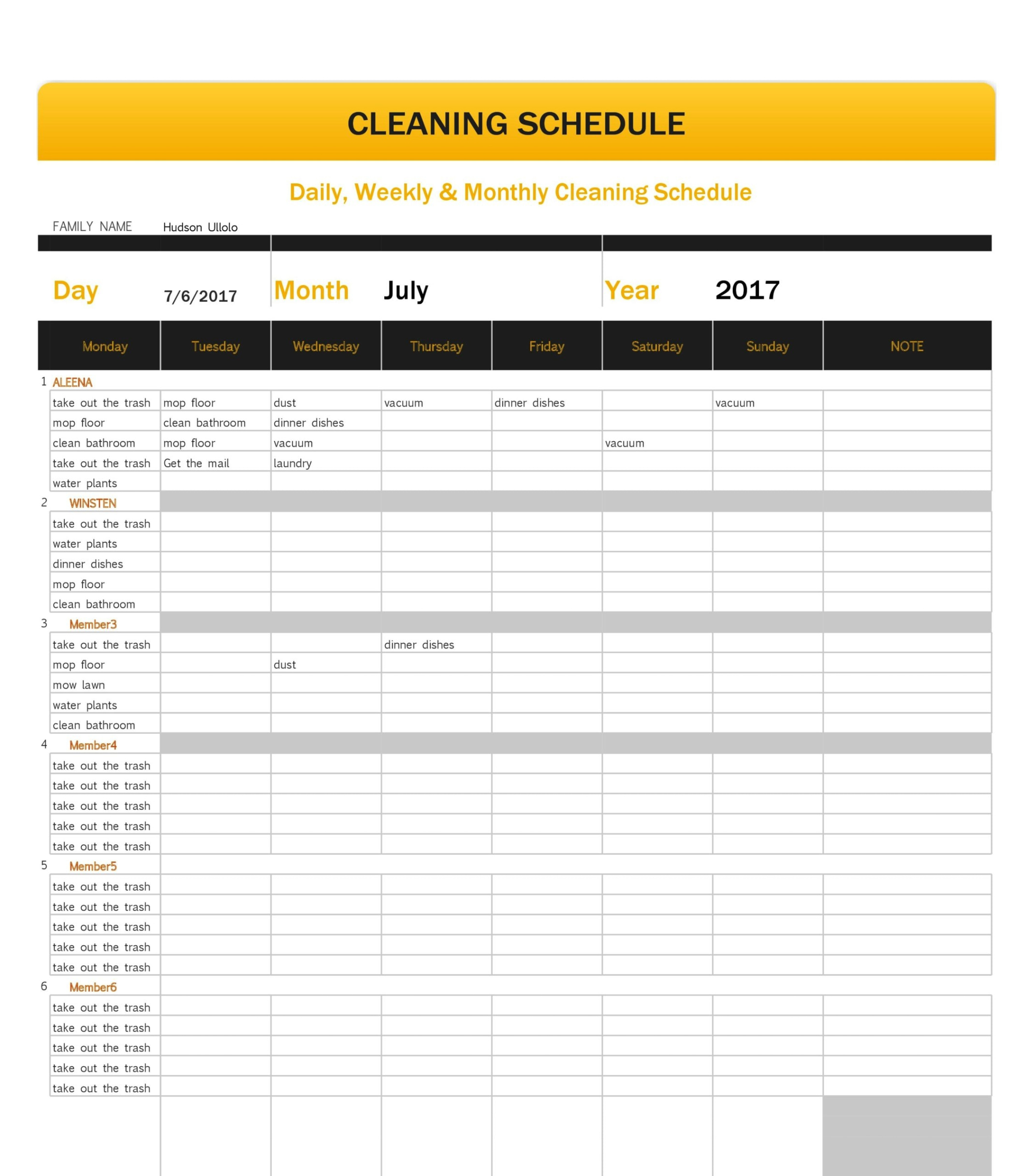 Free Blank Master Cleaning Schedule For Food Industry Template Doc Example