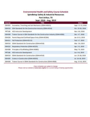 Free Blank Monthly Safety Training Schedule Template  Example