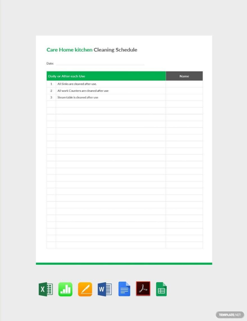 Free Blank Nursing Home Cleaning Schedule Template Doc Sample