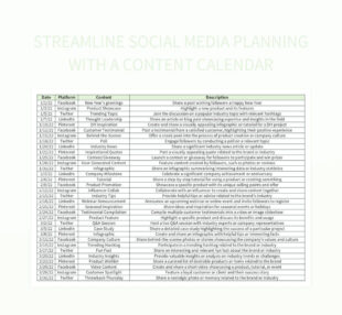 Free Blank Social Media Content Schedule Template Excel