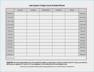 Free Blank University Class Schedule Template Pdf