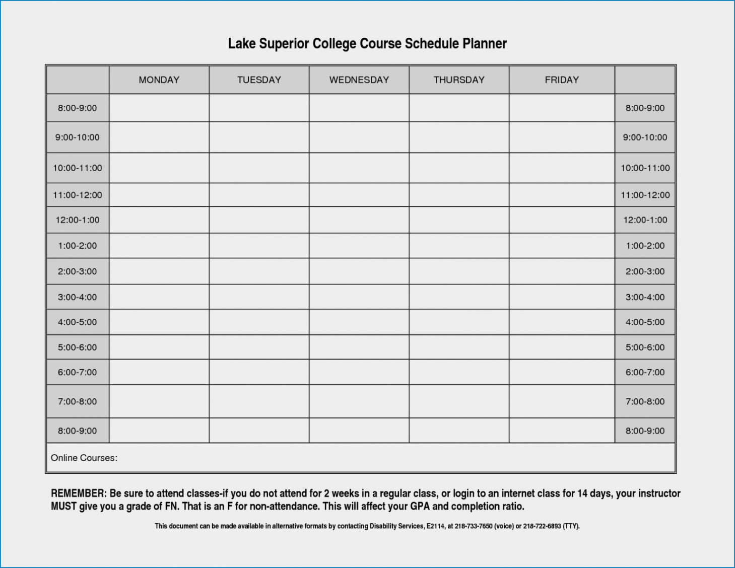 Free Blank University Class Schedule Template Pdf