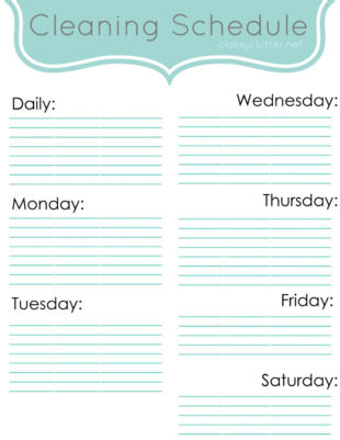 Free Blank Weekly Home Cleaning Schedule Template  Example