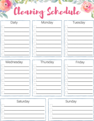 Free Blank Weekly Home Cleaning Schedule Template  Sample