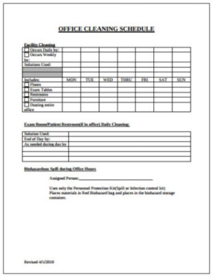 Free Editable Dental Office Cleaning Schedule Template Pdf