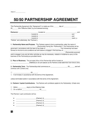 free partnership agreement template 5  pdf  word business partnership agreement contract template word