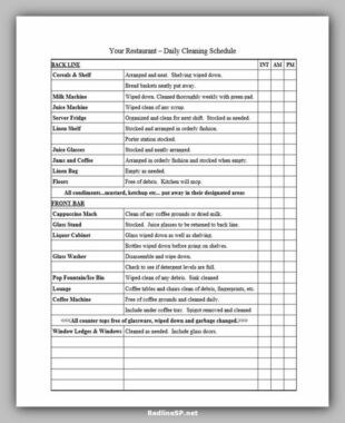 Free Printable Master Cleaning Schedule For Food Industry Template Pdf Example