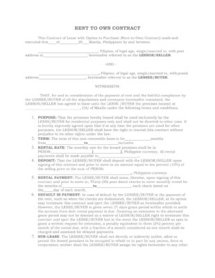 free printable rent to own contract templates pdf word vehicle car rent to own contract template example