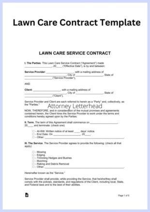 free sample printable lawn care contract forms template 2023 basic lawn care contract template word