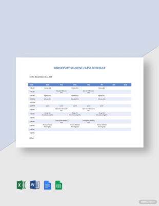 Free Sample University Class Schedule Template