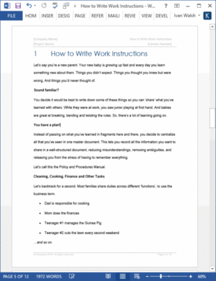 local work instructions template doc sample