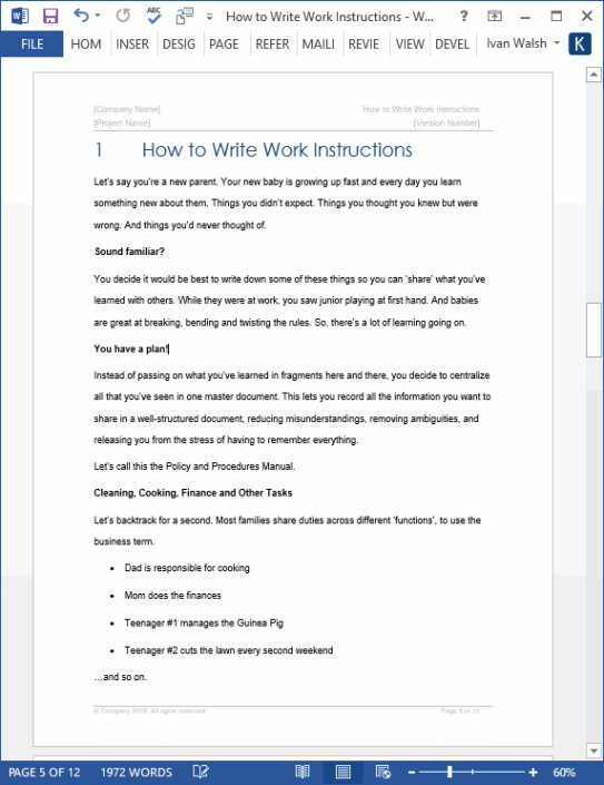 local work instructions template doc sample