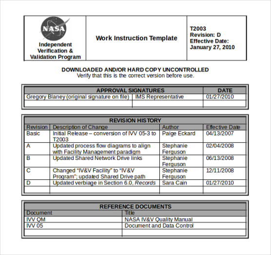 local work instructions template pdf example