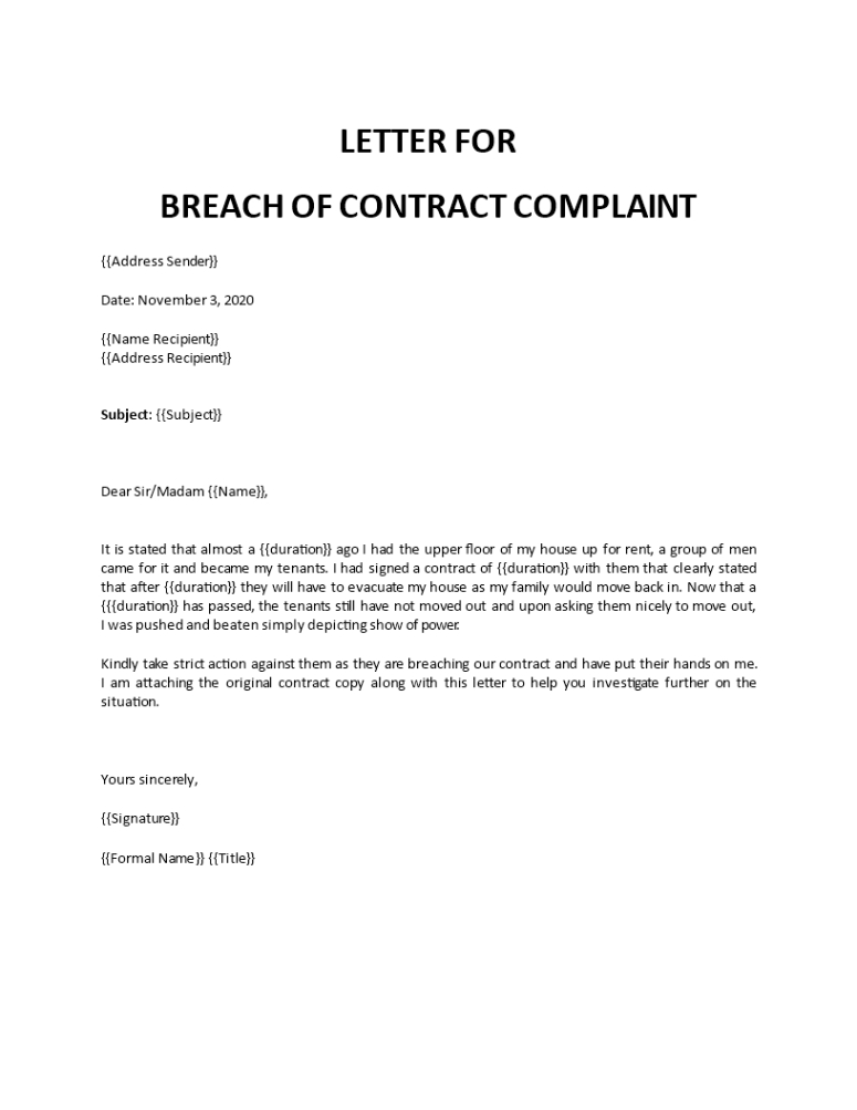 printable breach of contract letter before action breach of contract complaint template doc