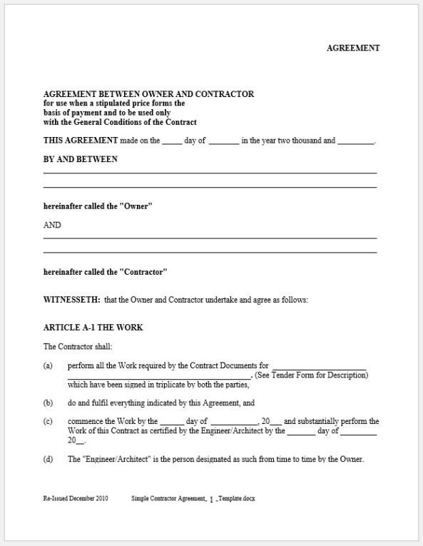 printable √ free printable simple contractor agreement template simple service agreement contract template