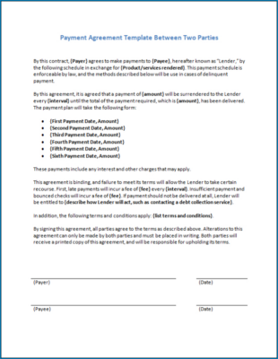 printable √ simple payment agreement template between two parties contract between two parties template pdf