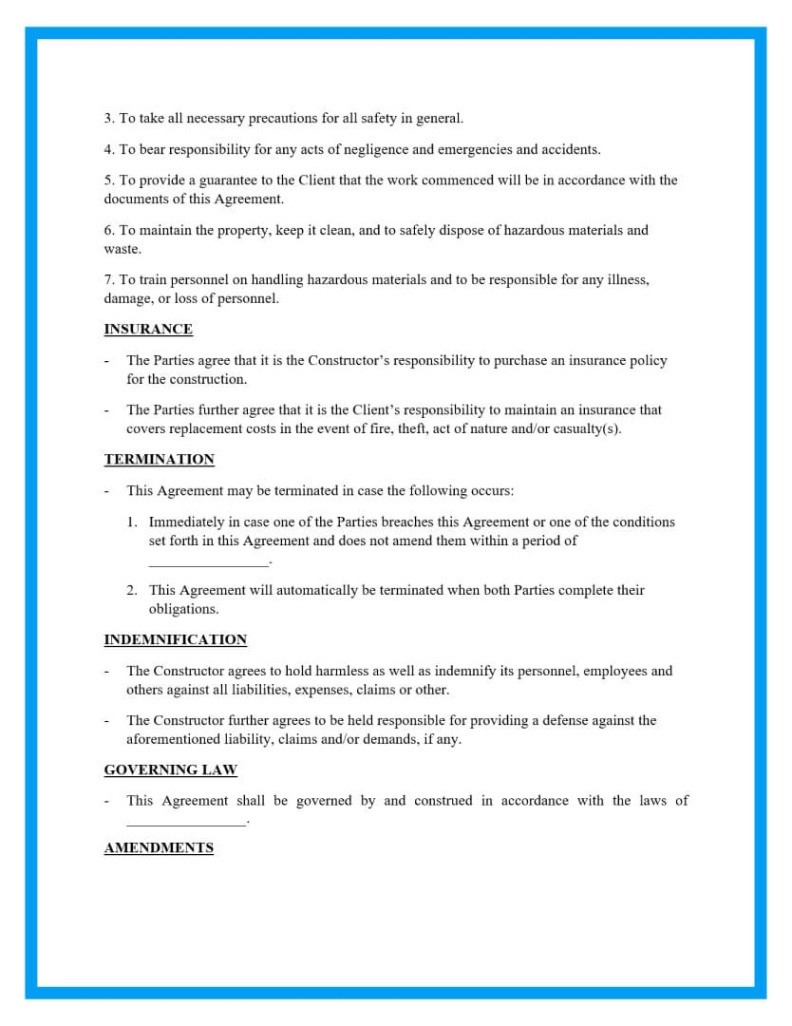 printable free construction contracts template design and build contract template pdf