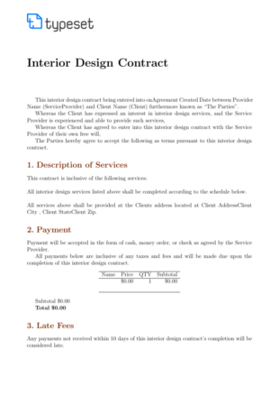 printable interior design contract template template  contracts design and build contract template sample