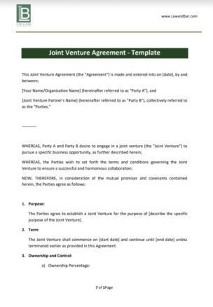 printable joint venture agreement  template  lawbar joint venture agreement contract template excel