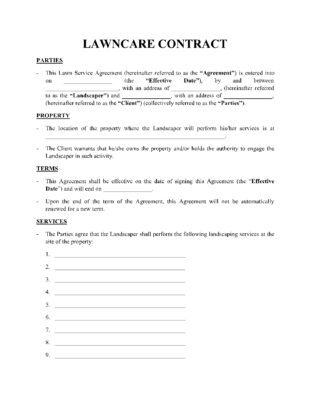 printable lawncare contract 1 basic lawn care contract template pdf