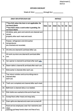 Printable School Kitchen Cleaning Schedule Template Pdf Sample