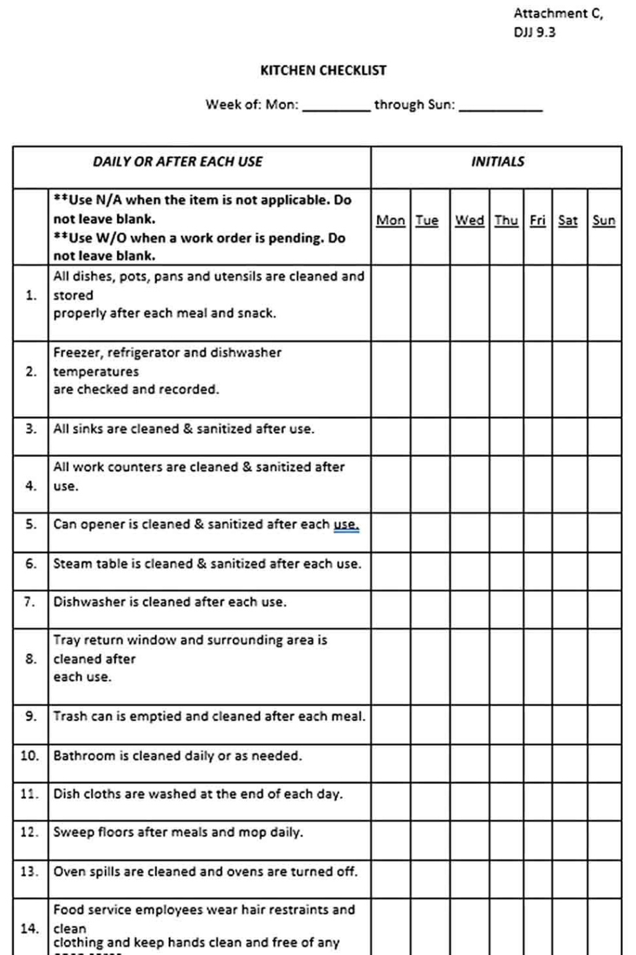 Printable School Kitchen Cleaning Schedule Template Pdf Sample