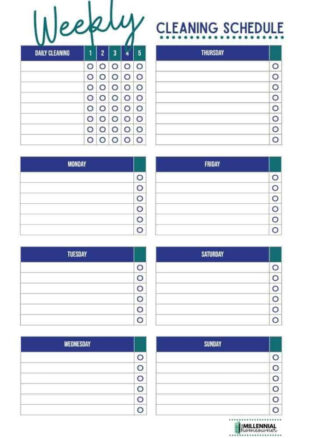 Printable Weekly Home Cleaning Schedule Template Word Sample