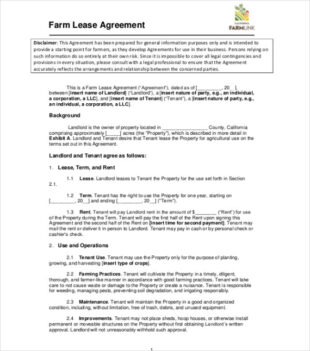 sample agricultural lease agreement template farm land rent contract template example