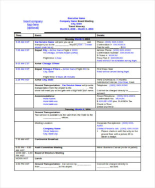 Sample Business Trip Schedule Template Pdf