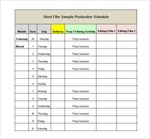 Sample Documentary Film Production Schedule Template Excel Example