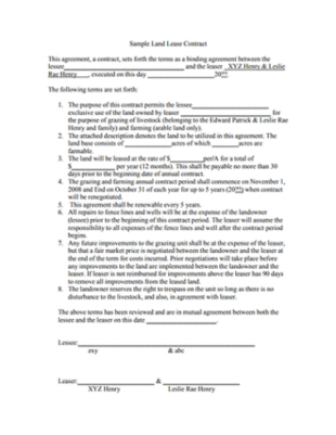 sample land lease agreement and farm land lease agreement farm land rent contract template excel