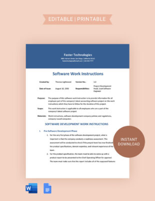 software installation instructions template excel sample