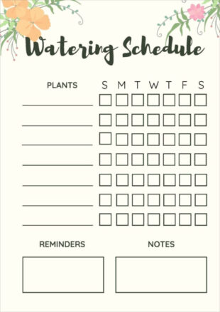 Blank Garden Watering Schedule Template Doc Sample