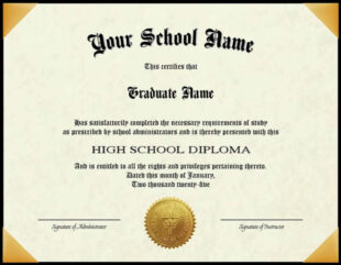 Blank High School Diploma Certificate Template Sample