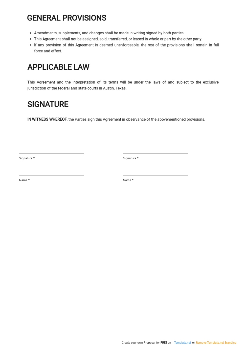 Blank Parking Space Rental Contract Template Excel