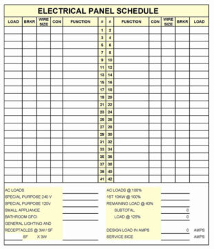 Blank Residential Electrical Panel Schedule Template Doc Sample