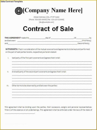 Blank Sale Of Goods Contract Template Word Sample