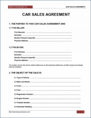 Blank Second Hand Car Sale Contract Template  Sample