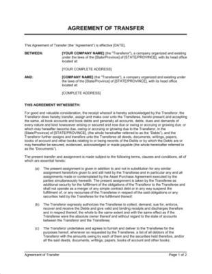 Blank Transfer Of Ownership Contract Template Doc Sample