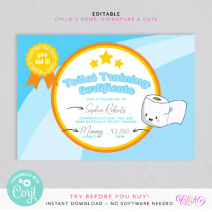 Custom Potty Training Certificate Template Word