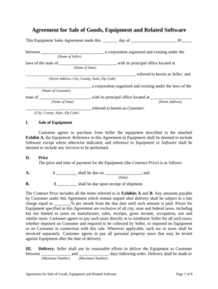 Custom Sale Of Goods Contract Template Word Sample