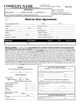 Custom Simple Rent To Own Contract Template